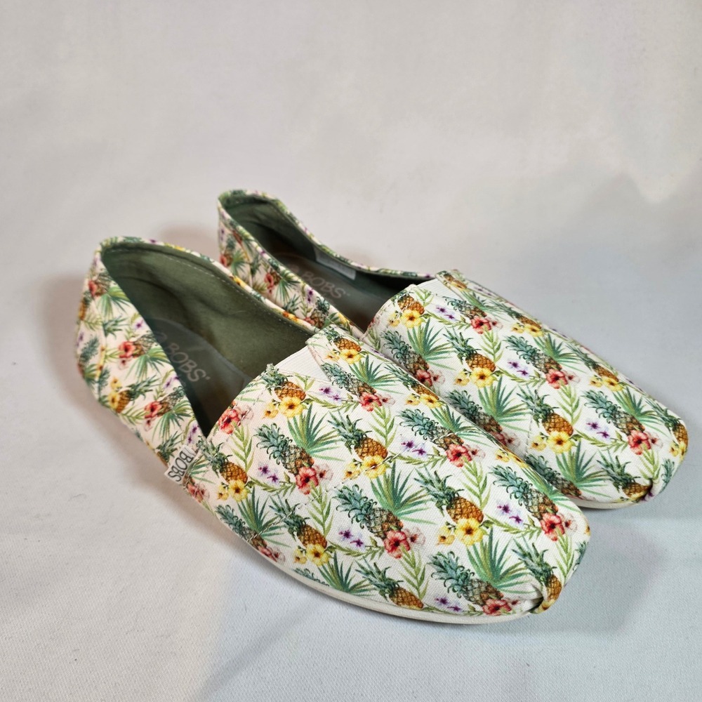 Skechers BOBS Womens 10 Pineapple Tropical Floral Canvas Slip‎ On Shoes